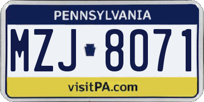 PA license plate MZJ8071