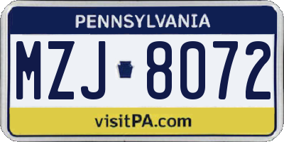 PA license plate MZJ8072