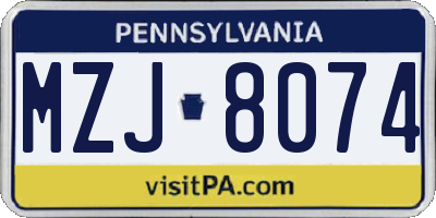 PA license plate MZJ8074