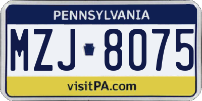 PA license plate MZJ8075