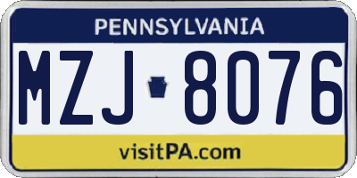 PA license plate MZJ8076
