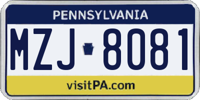 PA license plate MZJ8081