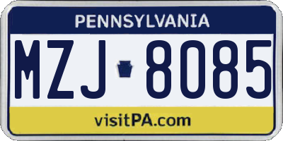 PA license plate MZJ8085