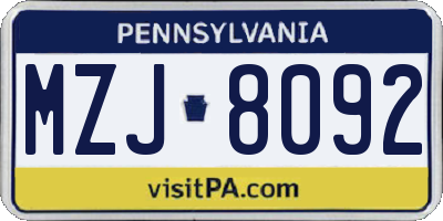 PA license plate MZJ8092