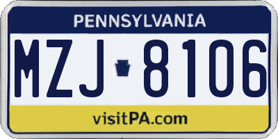 PA license plate MZJ8106