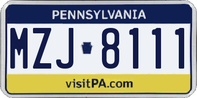 PA license plate MZJ8111
