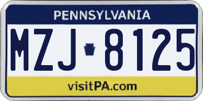 PA license plate MZJ8125
