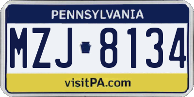 PA license plate MZJ8134