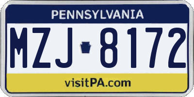 PA license plate MZJ8172