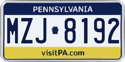 PA license plate MZJ8192
