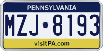 PA license plate MZJ8193