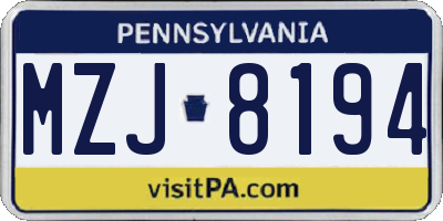 PA license plate MZJ8194