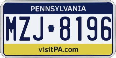 PA license plate MZJ8196
