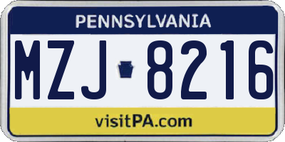 PA license plate MZJ8216