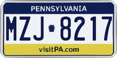PA license plate MZJ8217