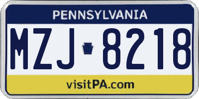 PA license plate MZJ8218