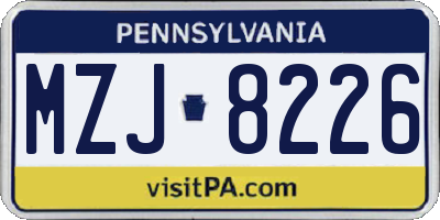 PA license plate MZJ8226