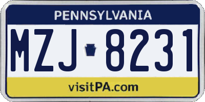 PA license plate MZJ8231