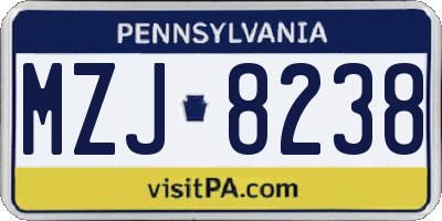 PA license plate MZJ8238