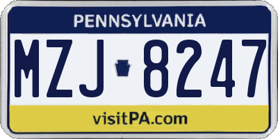 PA license plate MZJ8247