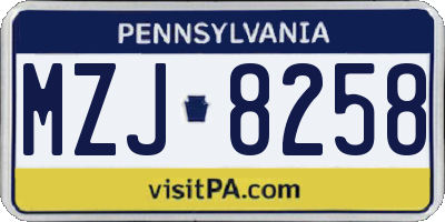 PA license plate MZJ8258