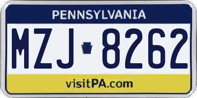 PA license plate MZJ8262