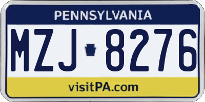 PA license plate MZJ8276