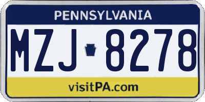 PA license plate MZJ8278