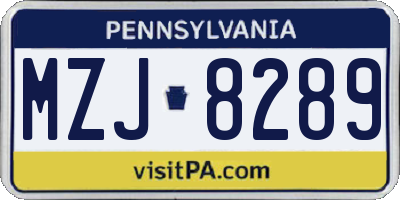 PA license plate MZJ8289