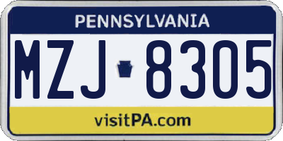 PA license plate MZJ8305