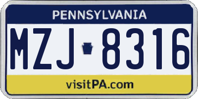 PA license plate MZJ8316