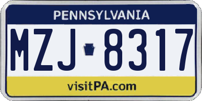 PA license plate MZJ8317