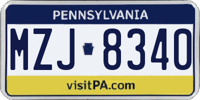 PA license plate MZJ8340