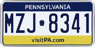PA license plate MZJ8341