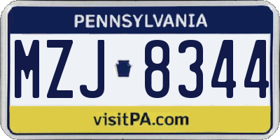 PA license plate MZJ8344