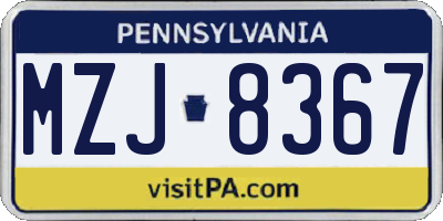 PA license plate MZJ8367