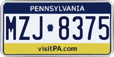 PA license plate MZJ8375