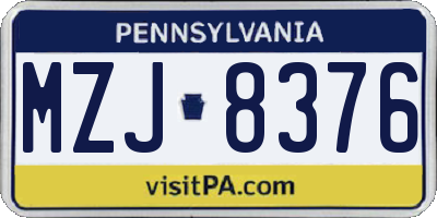 PA license plate MZJ8376