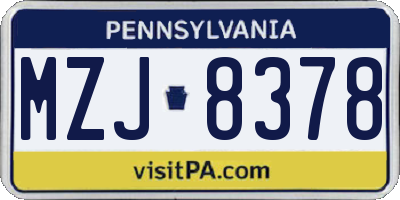 PA license plate MZJ8378