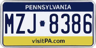 PA license plate MZJ8386