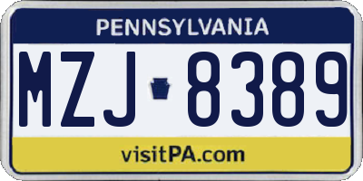 PA license plate MZJ8389