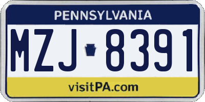 PA license plate MZJ8391