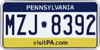 PA license plate MZJ8392