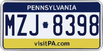 PA license plate MZJ8398