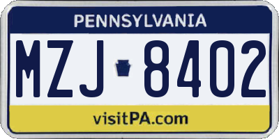 PA license plate MZJ8402