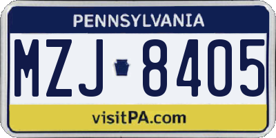 PA license plate MZJ8405