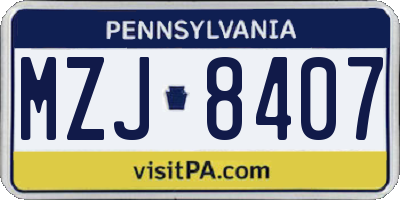 PA license plate MZJ8407