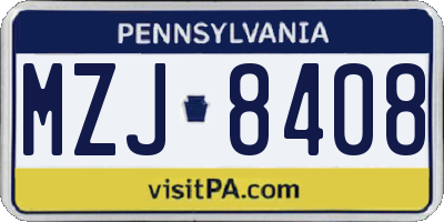 PA license plate MZJ8408