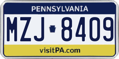 PA license plate MZJ8409