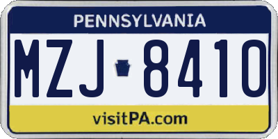 PA license plate MZJ8410